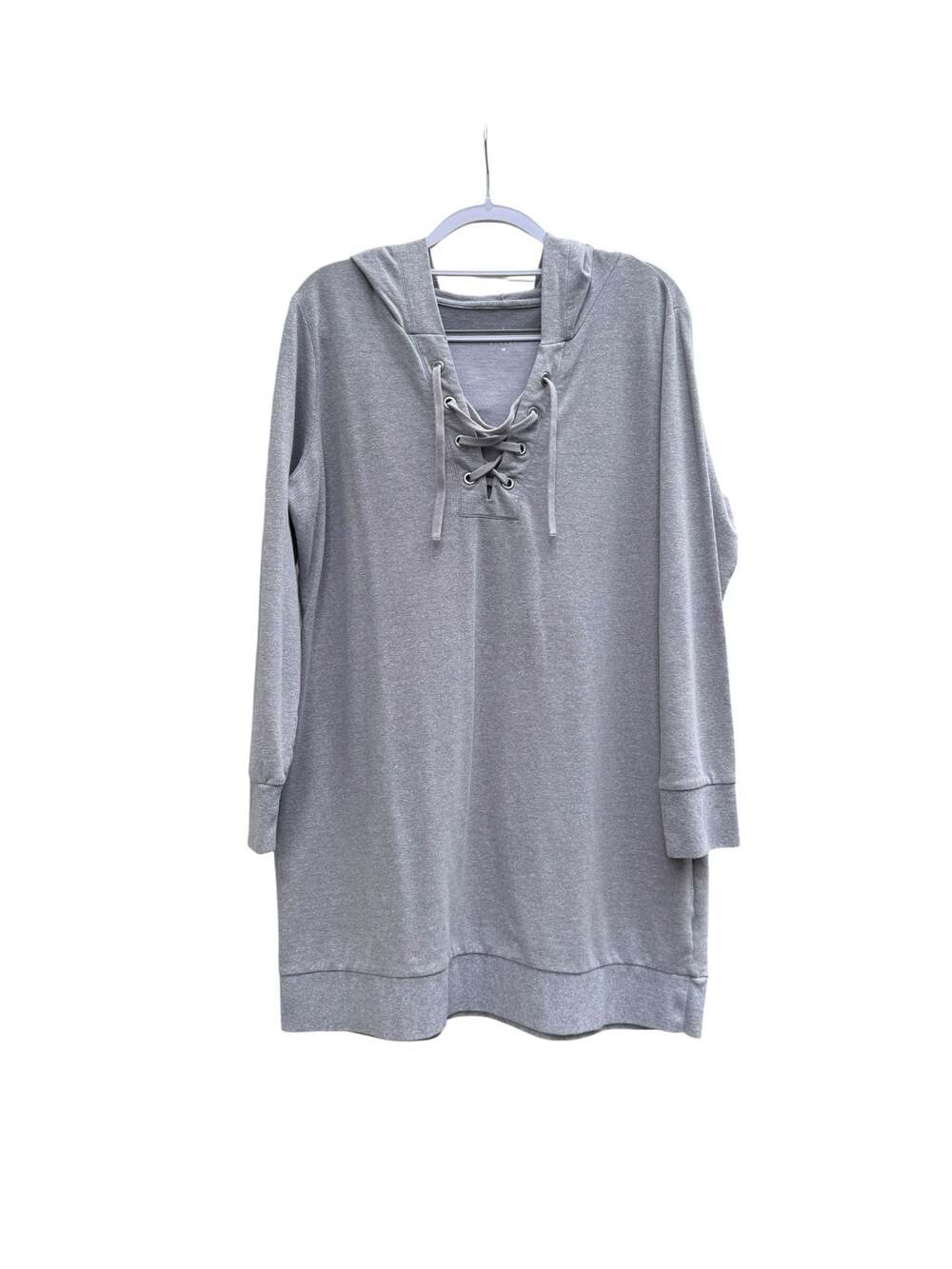Soho Street New York & Company Gray Lace-Up Long Sleeve Hoodie Tunic Dress